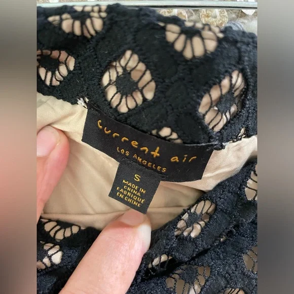 🖤 Current Air Anthropologie black embroidered lace ruffled midi skirt sz S - Picture 5 of 13